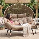 NICESOUL® Double Egg Chair Indoor Outdoor Stationary Oversized Thicken Padded Cushions,2 Person Egg Loveseat Chair, Extra Large Lounge Chair for Patio Balcony Porch Brown