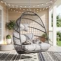 Nicesoul Hanging Egg Chair Outdoor Without Stand, Indoor Swing Egg Basket Ceiling Tree Chairs with Cushion, 350lbs Egg-Shaped Hammock Chair No Stand for Patio, Backyard, Balcony, Bedroom,Porch, Gray