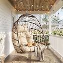 Nicesoul Outdoor Hanging Egg Chair Without Stand, Patio Wicker Swing Egg Basket Chairs with Padded Cushions, 350 Lbs Ceiling Tree Swinging Egg-Shaped Chair No Stand for Indoor Bedroom Porch, Brown