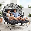NICESOUL Stationary Egg Chair Indoor Outdoor Wicker Oversized Thick Cushions Egg Shaped Loveseat Chair, Egg Basket Lounge Chair with Ottoman Footrest for Patio Balcony Porch Bedroom Gray