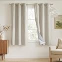 NICETOWN 100% Blackout Linen Blend Ivory Curtain for Bedroom W34 x L60