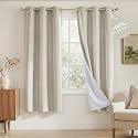 NICETOWN 100% Blackout Linen Blend Ivory Doorway Curtains W34 x L78
