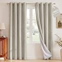 NICETOWN 100% Blackout Linen Doorway Curtains 80 inch Length, White Liner Composite Grommet Bedroom Window Treatments Relax Home Decor Thermal Drapes for Hall Way, 2 Panels, W52 x L80
