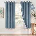 NICETOWN 100% Blackout Linen Grey Curtains 63 inches Long x W52