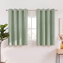 NICETOWN 100% Blackout Sage Green Linen Kitchen Curtains W52xL48