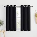 NICETOWN Bathroom Blackout Curtains and Drapes 48 inches Length, Black Solid Thermal Insulated Grommet Blackout Drapery Panels for Window (2 Panels, 34 inches Wide, Black)