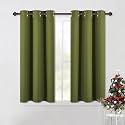 NICETOWN Bedroom Curtain Panels Blackout Draperies, Thermal Insulated Solid Grommet Blackout Drapes for Christmas Decoration (1 Pair, 42 by 45-Inch, Olive Green)