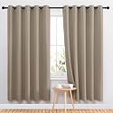 NICETOWN Bedroom Curtains Blackout Drapery Panels, 2 Panels, 70 x 72 inches, Taupe, Three Pass Microfiber Thermal Insulated Solid Ring Top Blackout Window Curtains/Drapes