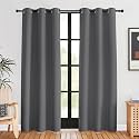 NICETOWN Bedroom Curtains Blackout Drapery Panels, 2 Panels, 42 x 80 inches, Gray, Three Pass Microfiber Thermal Insulated Solid Ring Top Blackout Window Curtains/Drapes