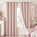 NICETOWN Linen Pink Blackout Curtains for Girls Room, W52xL84, 2 Panels