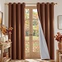 NICETOWN 100% Blackout Linen Caramel Thermal Curtains, W52xL84, 2 Panels