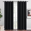 NICETOWN Black Out Curtains for Bedroom Living Room 80 Inches Long, 2 Panels, 52" W, Black, 3 Pass Microfiber Noise Reducing Thermal Insulated Solid Ring Top Blackout Window Drapes