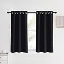 NICETOWN Blackout Bedroom Curtains for Windows 40 inch Long, Black, 2 Panels, 34 in Wide, Solid Thermal Insulated Grommet Light Reducing Black Panels Window Treatment for Kitchen/Cafe