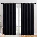 NICETOWN Blackout Draperies Window Curtain Panels, Autumn/Winter Thermal Insulated Solid Grommet Blackout Curtains/Drapes for Cafe (Set of 2, 70 inches by 84 inches, Black)