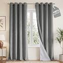 NICETOWN Extra Long 100% Blackout Grey Linen Curtains W52 x L108