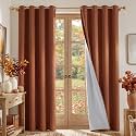 NICETOWN Faux Linen Burnt Orange Blackout Curtains W52 x L96, 2 Panels