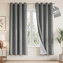 NICETOWN Grey 100% Blackout Bedroom Curtains 72 inches Long x W52