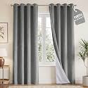 NICETOWN Grey Blackout 90 inch Curtains Faux Linen Blend 2 Panels, 52" W