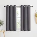 NICETOWN Grey Blackout Curtain Panels 48 inch Long Set of 2 for Bedroom, Thermal Insulated Grommet Top Light Blocking Draperies and Drapes for Basement (W34)