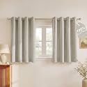 NICETOWN Linen 100% Blackout Bathroom Curtains 45 inches Long, Grommet White Liner Composite Window Treatments Sound Dampening Thermal Drapes for Bedroom, Beige, 2 Panels, W52 x L45