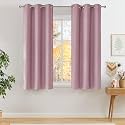 NICETOWN Short Faux Linen Pink Blackout Curtains 63 inches Long for Kitchen - Privacy Panels for Living Room Bedroom, Modern Farmhouse Style Easy Care Grommet Top, 2 Panels, W42 by L63
