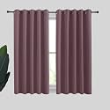 NICETOWN Thermal Insulated Curtains Blackout Draperies, Window Treatment Solid Grommet Room Darkening Drape Panels for Bedroom (Dry Rose, Set of 2, 70 by 63 inches Long)