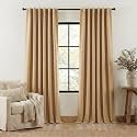 NICETOWN Thick Living Room Caramel Curtains 84 inches Long, Rod Pocket/Back Tab/Hook Belt Faux Linen Room Darkening Curtains Farmhouse Window Drapes for Bedroom, W52 x L84, 2 Panels
