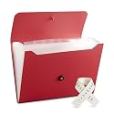 Nicfaec Expanding File Folder with 13 Pockets, Red, Polypropylene, 12.99" x 9.45" x 1.1"