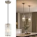 Nickel Pendant Light, Mini Crystal Chandelier Adjustable Fixture 2-Pack