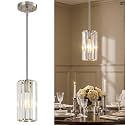 Nickel Pendant Light, Mini Crystal Chandelier Adjustable Fixture 1-Pack