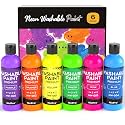 Nicpro 6 Colors Fluorescent Washable Paint Set for Kids, 4 oz Neon Paint