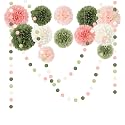 NICROHOME EUR Wedding Decorations, Pink Green Paper Pom Poms Dots Garlands