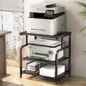 niffgaff Mobile Printer Stand with Large Desktop - 3 Tier Shelf, 24.4 Inch Height, Wooden Organizer for Home&Office, Black