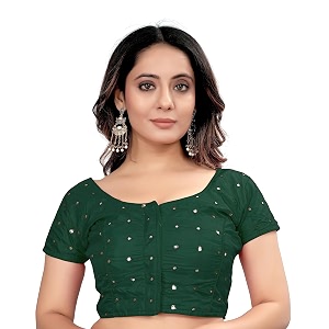women39s silk foil mirror short sleeve readymade fancy blousefoil mirror green_38