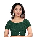 Women's Silk Foil Mirror Short Sleeve Readymade Fancy Blouse(Foil Mirror Green_38)