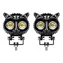 LED Headlight Pack of 2 for Bike & Motorcycle, Dual Color White Yellow High Low Beam Owl Eye Projector Spotlight, Waterproof Aluminum Auxiliary Driving Fog Lights for Vehicles