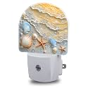 Night Light, Seashells and Seastars on Beach Night Lights Plug into Wall Dusk to Dawn Sensor Round Nightlight for Women Men Energy Efficient Led Lamp 0.5W for Stairway Hallway Bedroom