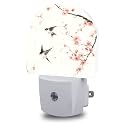 Night Light, Spring Bird and Peach Blossom Night Lights Plug into Wall Dusk to Dawn Sensor Round Nightlight for Women Men Energy Efficient Led Lamp 0.5W for Stairway Hallway Bedroom