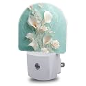 Night Light, White Calla Lilies and Butterflies Night Lights Plug into Wall Dusk to Dawn Sensor Round Nightlight for Women Men Energy Efficient Led Lamp 0.5W for Stairway Hallway Bedroom