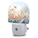 Night Lights Plug into Wall Watercolor Flowers Night Light Dusk to Dawn Smart Sensor Decorative Round Led Lamp for Bedroom Kitchen Hallway Nightlight for Women Men
