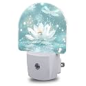 Night Lights Plug into Wall White Lotus and Dragonfly Night Light Dusk to Dawn Smart Sensor Decorative Round Led Lamp for Bedroom Kitchen Hallway Nightlight for Women Men