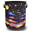 Night Sky Galaxy Moon Laundry Basket Oxford Cloth Foldable Hamper 18.9x16.5