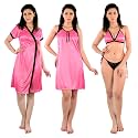Women's Nightdress Nighty with Robe Set (Set of 4pc Nighty,Robe with Lingerie Set)