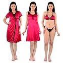 Nightdoll Women's Nightdress Nighty with Robe Set (Set of 4pc Nighty,Robe with Lingerie Set)