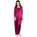 Women39s Satin Solid Night Suit Set ND072E1_Wine_M