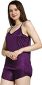 Nightdoll Women Solid Purple Top Shorts