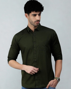nightscape Men Solid Casual Dark Green Shirt