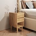 Nightstand 2 Drawers with Open Shelf Narrow Night Stand Solid Wood Bedside Table Mid Century Modern Nightstand Wooden End Table for Bedroom, Study, Office