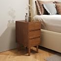 Nightstand with 3 Drawers Narrow Night Stand Solid Wood Bedside Table Mid Century Modern Nightstand Wooden End Table for Bedroom, Study, Office