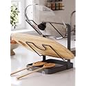NiHome Pot Lid Holder and Spoon Rest with Removable Drip Tray – Black Iron Kitchen Counter Organizer for Cooking Utensils, Ladles, Spatulas, Cutting Boards & Cookware